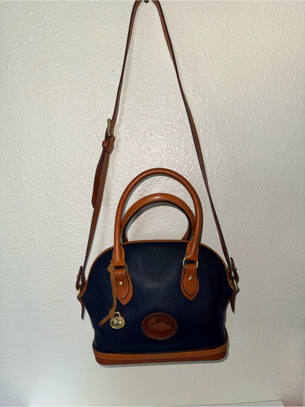 Dooney & Bourke Navy and Tan Leather Top-Handle Satchel